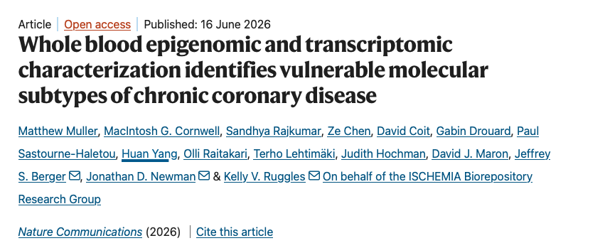 NYUCVDPrevent's tweet photo. Could blood based multiomic profiling improve risk stratification in chronic coronary disease? NYU Grossman #ISCHEMIA investigators report molecular subtypes linked to future CV events beyond traditional risk scores, with potential to personalize treatment https://t.co/5OhXPEdemp https://t.co/4rD0LxpOgB