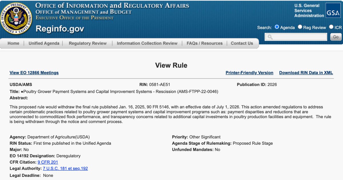 JuddLegum's tweet photo. 7. "So, how does this delay help our small family farmers, and does this delay help meatpackers more than family farmers?" Grassley asked. 

Rollins said she was focused on making the rule better. 

In the Unified Agenda, the Trump administration revealed plan it was scraping the rule completely .