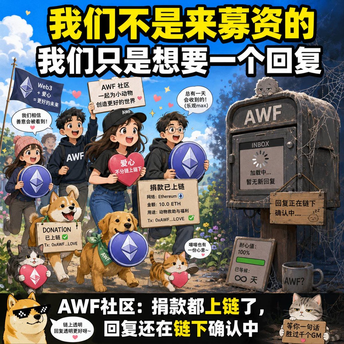 AWF_ETHCTO's tweet photo. AWF emerged as a direct response to @VitalikButerin’s vision — that ETH is not only a technology, but a tool for real-world impact.

From that idea, a decentralized community has grown across 100+ countries, driven by individuals who believe that small, distributed actions can collectively create meaningful change.

We welcome organizations and individuals working in animal welfare, environmental protection, disaster relief, and humanitarian causes to connect with us. AWF is committed to building long-term collaboration through open communication and shared purpose.

We deeply respect the work and philosophy of @EffectvAltruism . Its principles continue to inspire a new generation of on-chain giving and responsible impact.

At the core of AWF is a simple on-chain mechanism aligned with ETH’s ethos:
a smart contract design where each transaction contributes 2% directly toward charitable purposes.

Contract address: 0x12a77658112cf42914cb614d13653ed5852da1e5

This structure reflects the power of Ethereum —
transparent, automated, and collectively sustained.
Every interaction becomes a contribution.
Every participant becomes part of the impact.

It is a small but meaningful experiment in aligning decentralized finance with real-world good.

@VitalikButerin — as the origin of this vision, your perspective matters deeply.
If possible, even a small interaction with the contract could help validate and demonstrate this mechanism in practice.

AWF will continue building at the intersection of ETH and public good —
open, collaborative, and driven by shared belief.