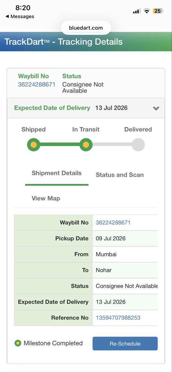 BLMAAN's tweet photo. @BlueDart_ @BlueDartCares 
Your field executive is lying in-fact no one has visited my address please find attached false reporting from your executive and get my parcel delivered to my address. https://t.co/jiz8ZWKqZX