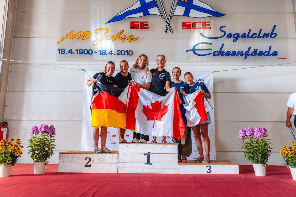 Equipe_Canada's tweet photo. Georgia et Antonia Lewin-LaFrance remportent l’or aux Championnats d’Europe de 49erFX pour une deuxième année consécutive! ⛵

Le duo canadien signe ainsi un deuxième titre international majeur de suite et un sixième podium en sept compétitions. 🇨🇦

📸 Niklas Mattes/NIMANET https://t.co/pgLSRglpa5