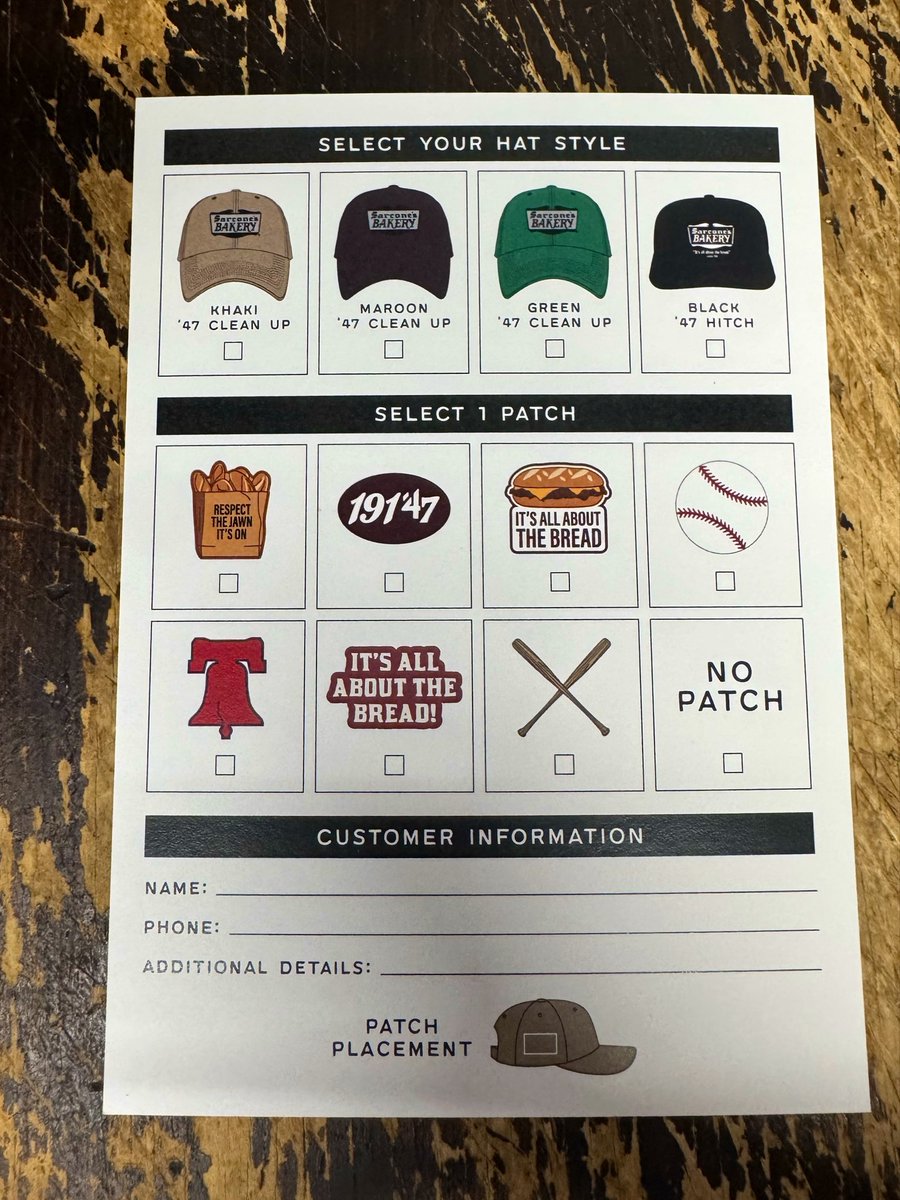 47's tweet photo. Stop by Sarcone's Bakery today from 12pm-6pm ET!

Pick up exclusive headwear and apparel, taste new '47 menu items, and much more.

Special guest and Phillies legend Chase Utley will be serving up tomato pies from 12-1pm 👀 https://t.co/LmgK6kVorb