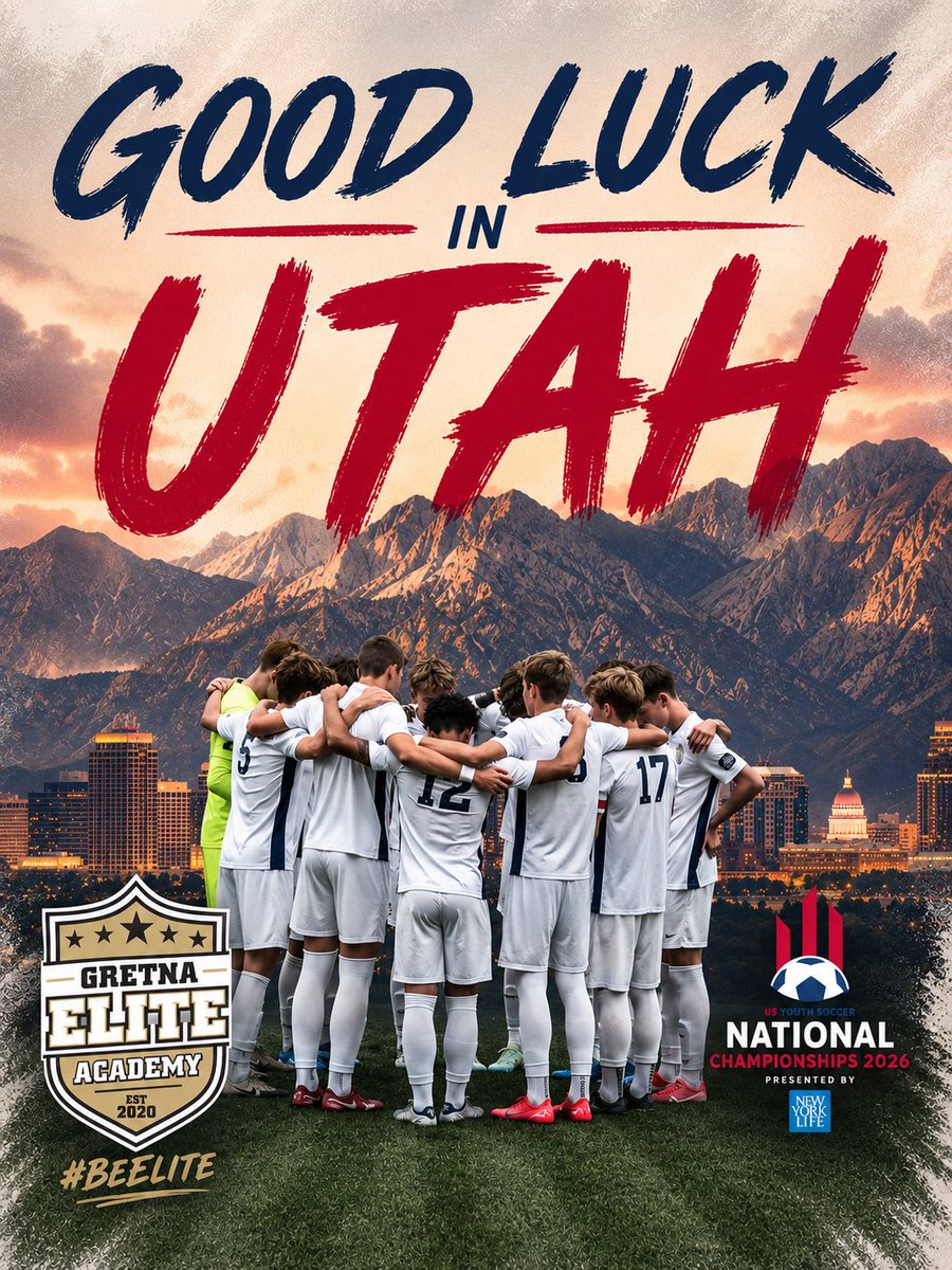 GretnaEliteAcad's tweet photo. Go time in Utah at the 2026 Boys US Youth Soccer National Championships for our 2009 ECNL RL team ✅

One last ride 👀

#RepresentNE #GEA #Nationals2026 https://t.co/yEtYbRaM4b