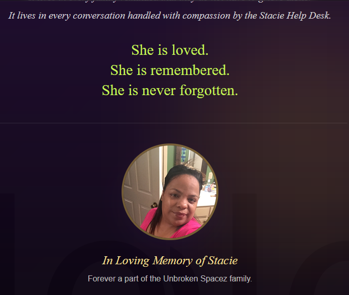 JeffBlactracks's tweet photo. #RememberingStacie the #UnbrokenSpacez AI Help Desk is named in her honor. Stacie’s life was tragically taken through gun violence,

The memorial page shares Stacie’s story
https://t.co/yc3PHopQ87

#GunViolenceAwareness #HealingThroughCommunity #LegacyOfLove #CommunitySupport https://t.co/xB4UirNENB