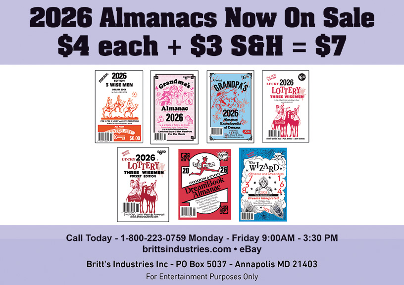 brittsind's tweet photo. 2026 Almanac - On Sale! Order Today!  
Only $4 each + $3 USPS=$7 Each 
#megamillions #powerball #scratchoffs #calottery #fllottery #galottery #nclottery #sclottery #mdlottery #valottery #dclottery #nylottery #njlottery #milottery #palottery #ohlottery #illottery #delottery #2026 https://t.co/DkElBpoHwN