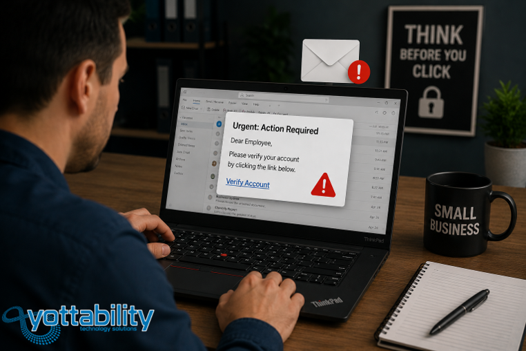 Yottability's tweet photo. PHISHING EMAIL 

One Click Can Cost Your Business Everything.
That email from your bank, supplier, or even your boss might not be what it seems.  
Click here to learn more: 
https://t.co/xA4JDAJU0f https://t.co/6tnmz508o3
