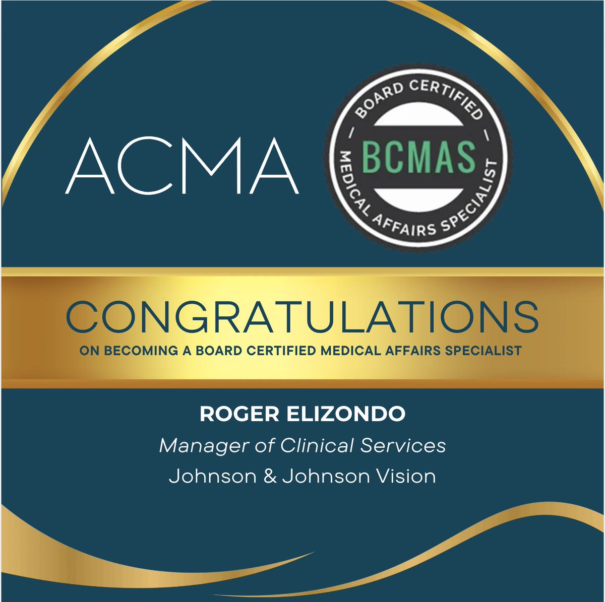 The_ACMA's tweet photo. Success isn't just about passing an exam. It's about building the knowledge and confidence to make a meaningful impact. Congratulations to our newest BCMAS Professional Roger Elizondo
#BCMAS #BoardCertified #ACMA #MedicalAffairs #J&J #ClinicalServices https://t.co/kxDpjEt2aj