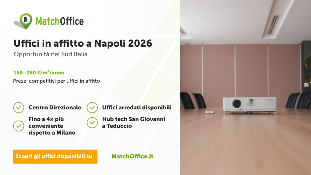 matchoffice_it's tweet photo. 🌋 Napoli 2026: uffici a 150-250€/m²/anno, Centro Direzionale come hub Sud Europa, polo tech in crescita a San Giovanni. Opportunità reale → https://t.co/NSdvStfzSV #ufficinapoli #suditalia https://t.co/oIrvOVn6hh