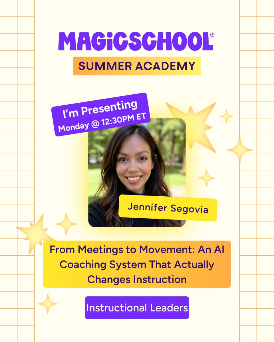 magicschoolai's tweet photo. July 20 is going to be incredible ποΈ
3 sessions. 3 leaders. Real talk on AI integration, coaching, and assessment from the people doing it in schools right now.
Grab your spot here: https://t.co/kb147K7Msq
#SummerAcademy #AIinEducation #MagicSchool https://t.co/hMw8i3pUX1