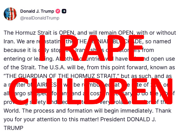 thatdayin1992's tweet photo. BREAKING: Trump's new post about Iran on his pedo app! https://t.co/h4uHYZEilq