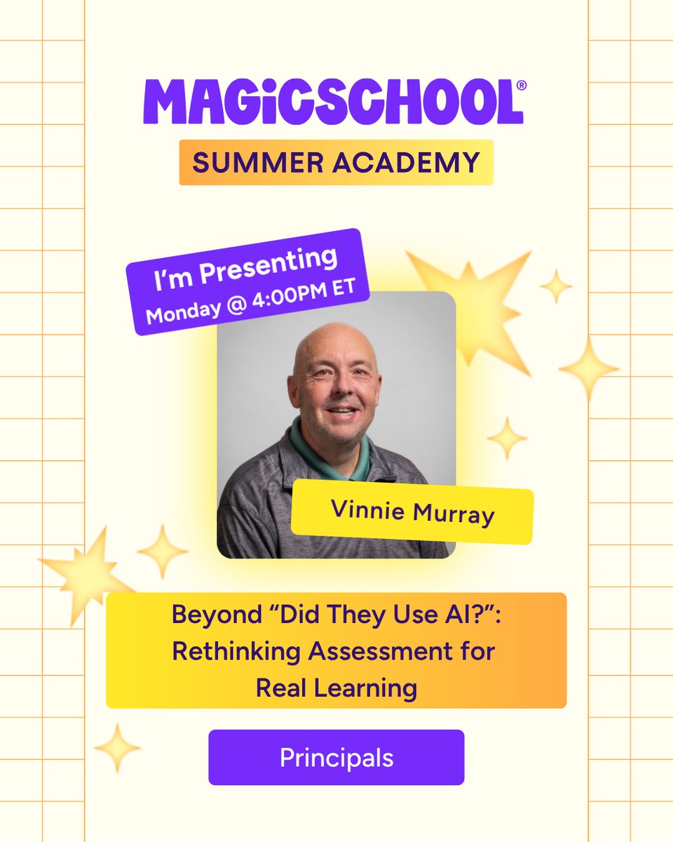 magicschoolai's tweet photo. July 20 is going to be incredible ποΈ
3 sessions. 3 leaders. Real talk on AI integration, coaching, and assessment from the people doing it in schools right now.
Grab your spot here: https://t.co/kb147K7Msq
#SummerAcademy #AIinEducation #MagicSchool https://t.co/hMw8i3pUX1