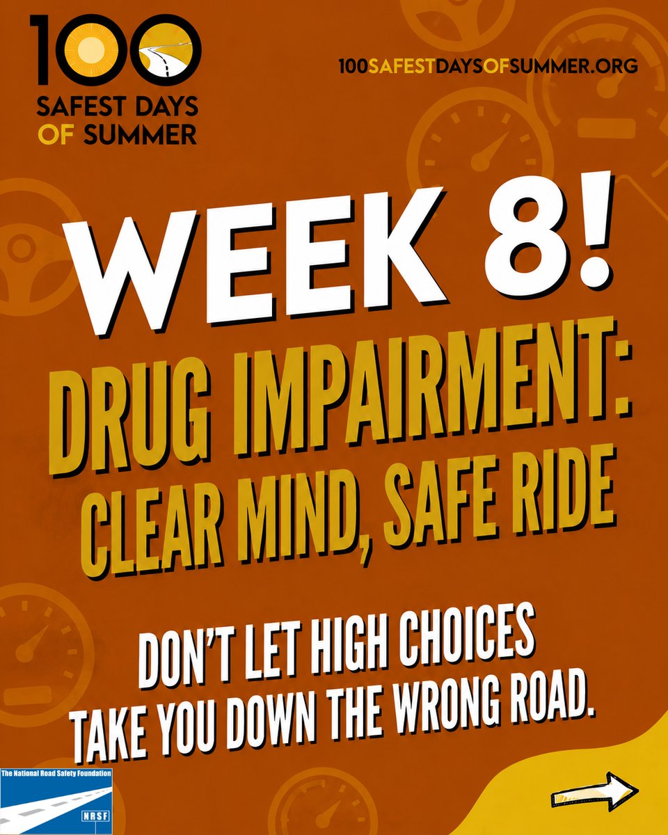 NRSForg's tweet photo. IT IS THE 8TH WEEK OF THE 100 SAFEST DAYS OF SUMMER! โ๏ธ๐
Make a commitment to:
๐ซ Driving drug-free.
๐ฃ๏ธ Speaking up if someone isn't driving safely.
๐ฑ Planning a sober ride before you go.
๐ Buckling up every ride.
#NRSFsquad #ImpactTeenDrivers #FCCLA #SADDnation #WeSaveLives https://t.co/qYALqXgbUp