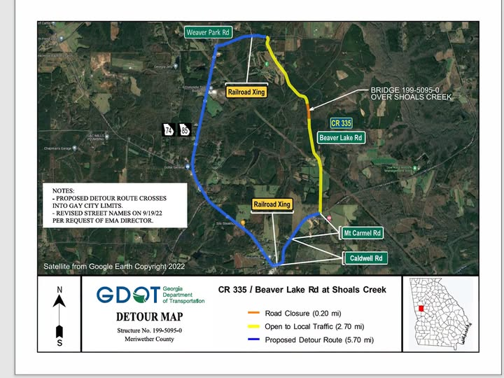 GDOTWest's tweet photo. UPDATE: THIS CLOSURE HAS BEEN MOVED UNTIL TOMORROW, JULY 14 AT 9 AM. Meriwether County...The Bridge Replacement Project on Beaver Lake Road over Shoal Creek will begin closing. An off-site detour will be available
@MeriwetherCoGov https://t.co/aqwncDNUhs