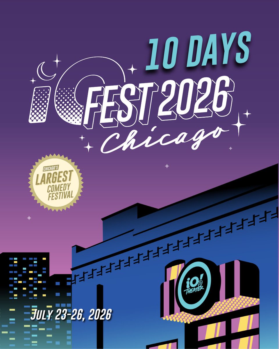 iochicago's tweet photo. 10 DAYS UNTIL iO FEST 2026! Chicago’s largest comedy festival is almost here 🌀 Join us July 23-26 for over 135 acts and 16 headliners from around the world! 

iO Fest 2026: July 23-26 at iO Theater. Get tickets at the link in our bio.

#explore #iotheater #comedy #chicago https://t.co/ypaGatiW0k