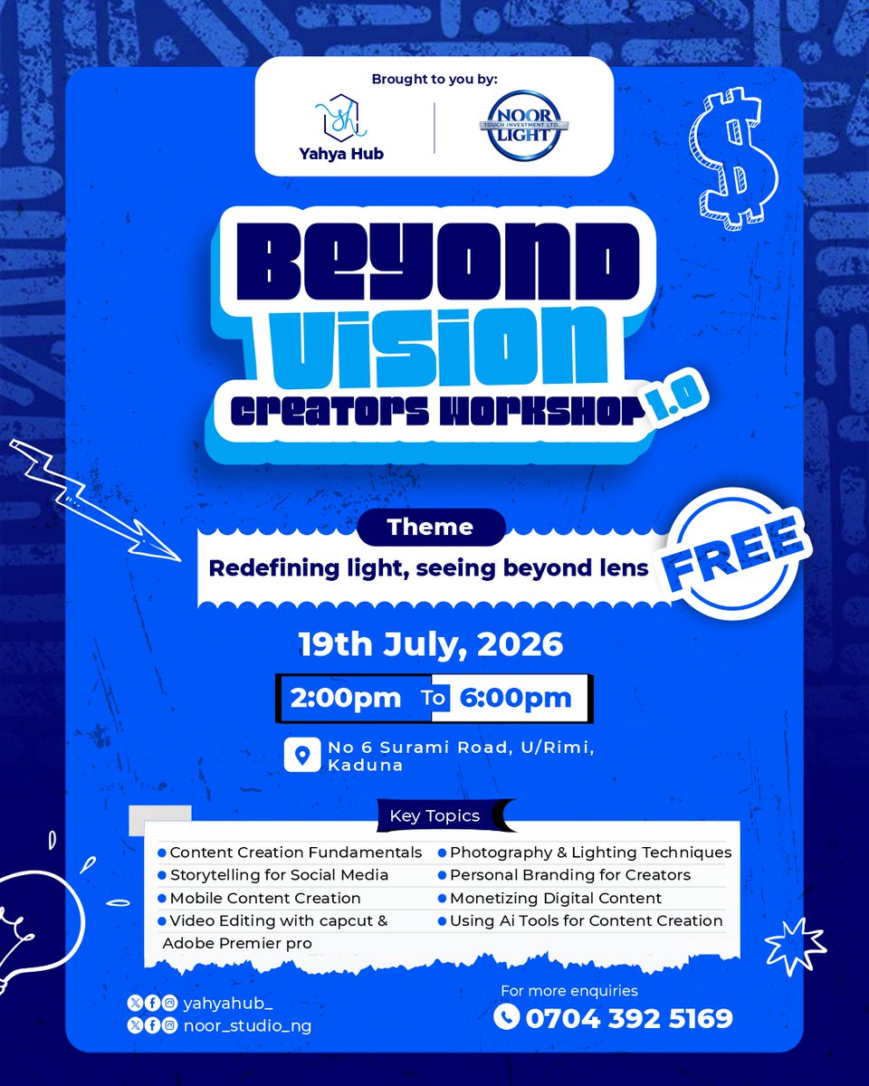 YahyaHub's tweet photo. Calling all creators!

Ready to level up your content? Join us at Beyond Vision Creators Workshop 1.0 for practical insights, networking, and hands-on learning—FREE.

Tag a creator who needs this. 👇

#BeyondVision2026 #YahyaHub #NoorStudio #CreatorsWorkshop https://t.co/pQmjZRechv