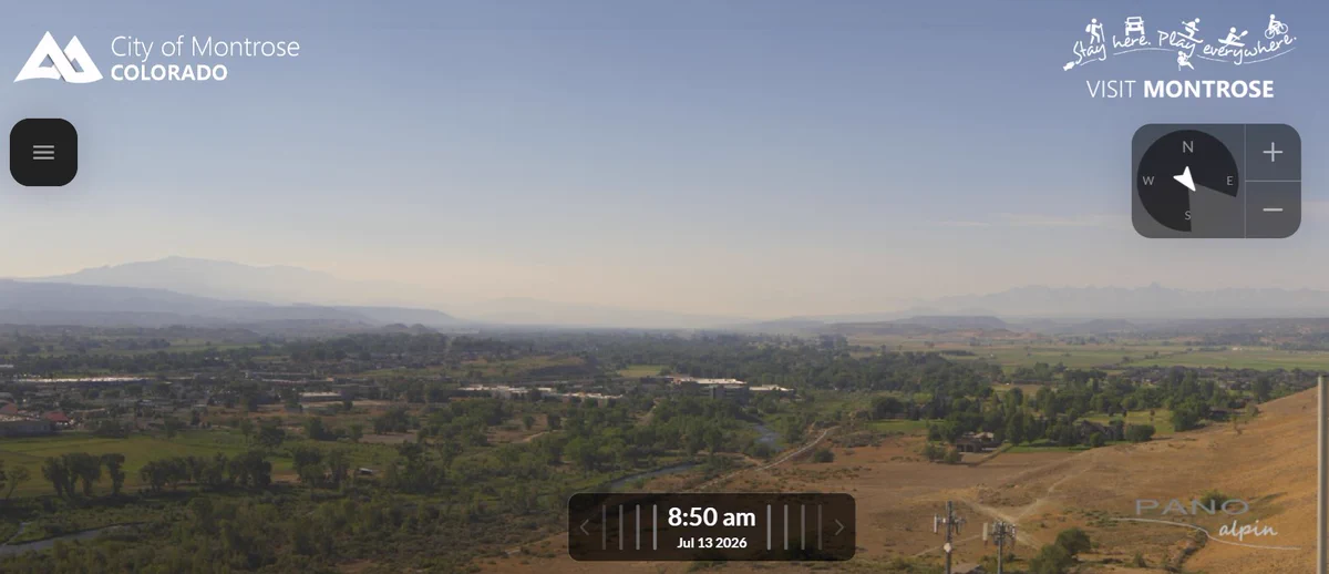 A webcam image showing smoky skies to the southeast of Montrose, Colorado