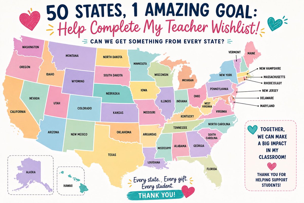 carlythewriter's tweet photo. I have over 50 items on my list.
Can we get one from each state???
I’d love to make a really cool map with pictures of the items in place of every state!!

https://t.co/z00tot5o26

#Teachersof𝕏 #teacherwishlist #clearthelist #specialed #SPEDteacher https://t.co/fbhZg7gOhi