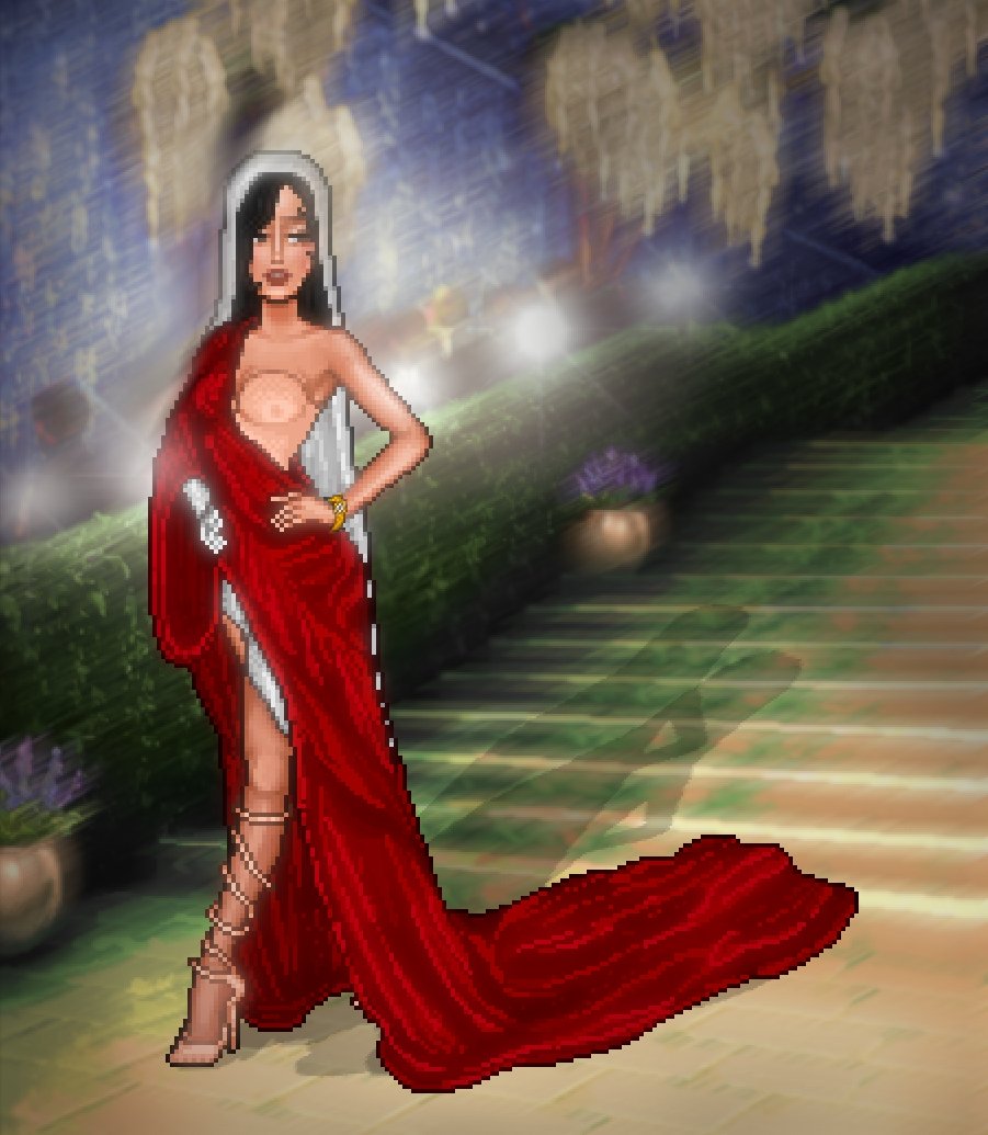 shelaybase's tweet photo. @habshelay Shelay attends to the Met Gala by Vogue in Habblet.  The costume is inspired by the Mannerism artistc movement, specifically the François Clouet painting "A Lady In Her Bath". Focusing on the asymmetrical and artificial style of this movement. https://t.co/SJkwCl5Zv9