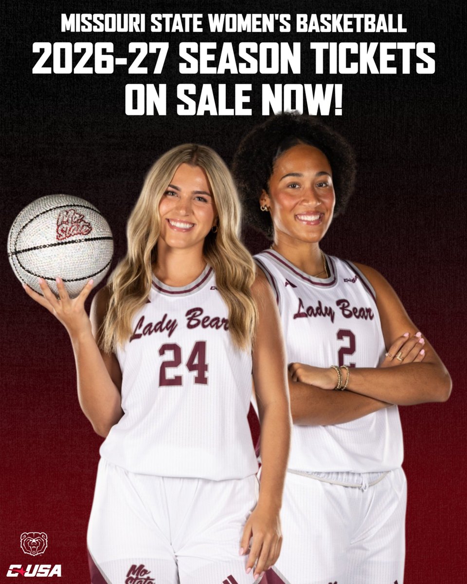 MoStateWBB's tweet photo. Season Tickets are on sale NOW ‼️

Don't miss a moment of the action inside @GSBArena this season! 🐻🏀

🎟️ https://t.co/65fV8Pb1gC

#LadyBears | #WeAreMoState https://t.co/b0sKrsFiiM