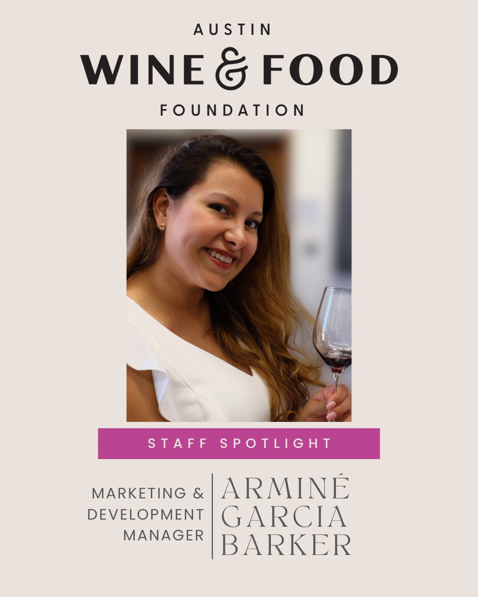 winefoodfdn's tweet photo. Arminé Garcia Barker, AWFF Marketing &amp; Development Manager!
Arminé moved to Austin last year (from Paris, France!) and lives with her 2 rambunctious boys and adorable puppy, Coconut. 
AWFF Staff since 2025.
Favorite  🍷: “French! Saint Joseph and Sparkling Wines, mostly." https://t.co/m887kNwvGj