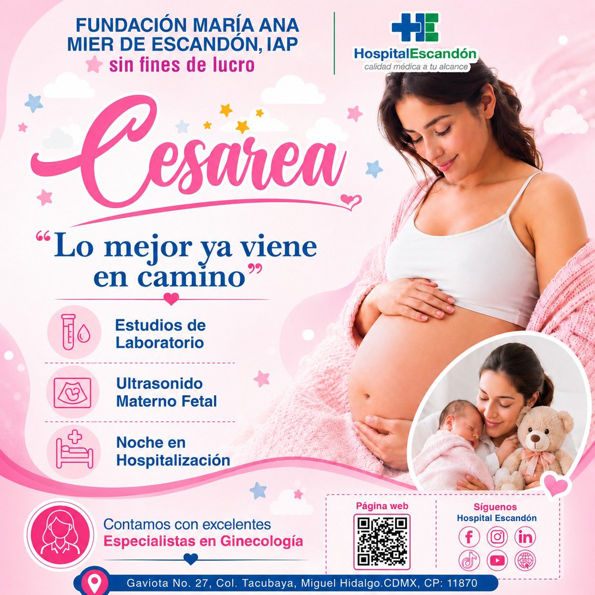 HospEscandon's tweet photo. En Hospital Escandón, cuidamos cada detalle para que tu cesárea sea un momento seguro, tranquilo y lleno de amor.

👩‍⚕️ Estudios, ultrasonido y hospitalización con especialistas en ginecología que te acompañan en cada paso.

#CesáreaConConfianza #HospitalEscandón #AmorQueNace https://t.co/2kP2xWts9l