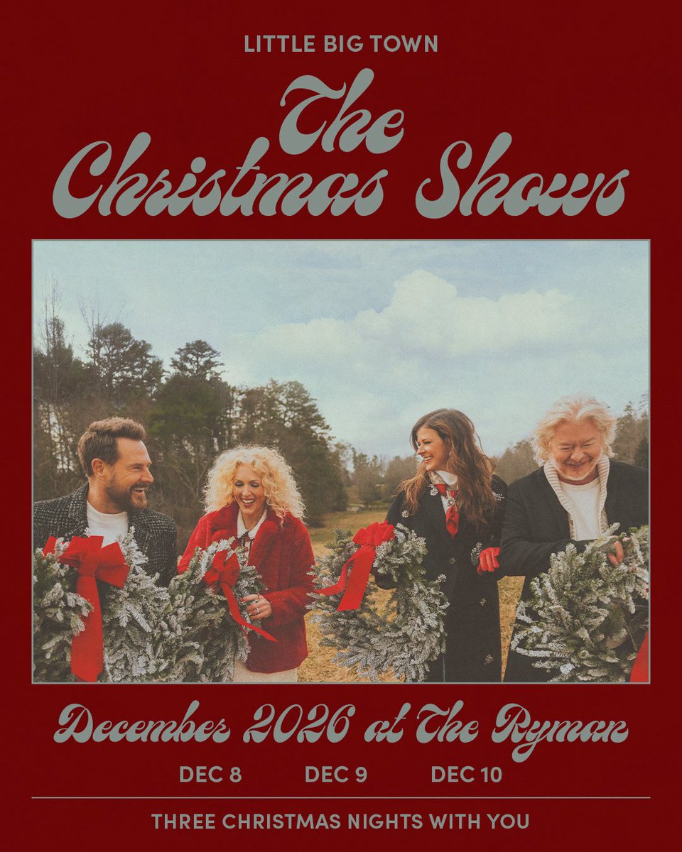 littlebigtown's tweet photo. Let’s do it again ✨🎄 We’re celebrating the holiday season with three special Christmas nights with you. See you there 🎁

Pre-sale starts Wednesday, July 15 at 10am local. Sign up to our email list for early access.

Tickets on sale Friday, July 17 at 10am local

https://t.co/hbE6mlPMEw