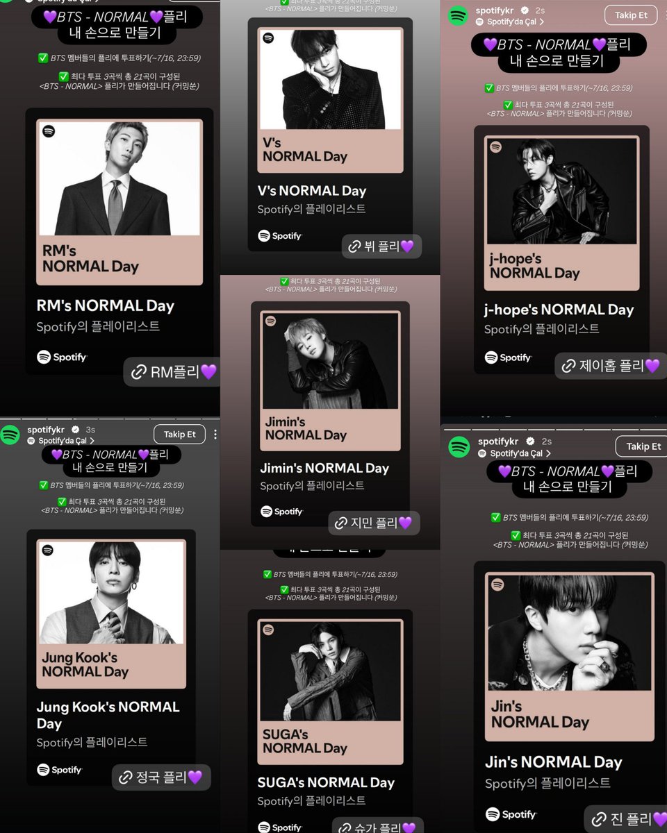 sugamihoney's tweet photo. — Spotify Korea ha creado playlist de "BTS NORMAL DAY" por cada miembro y donde diariamente tenemos que votar por la canción que mas queremos escuchar en un dia normal con ellos? YA VOTARON 🗣️

▫️termina el 16 de Julio a las 23:59 KST

🐨 https://t.co/PeraBx146g
🐹 https://t.co/B8kh4D0Quh
🐱 https://t.co/dKslN5vSOE
🐿️ https://t.co/WaWjhlrct6
🐥 https://t.co/MR4oPHb1qh
🐻 https://t.co/XGHAhJLRE3
🐰 https://t.co/8mZPPZBN3U