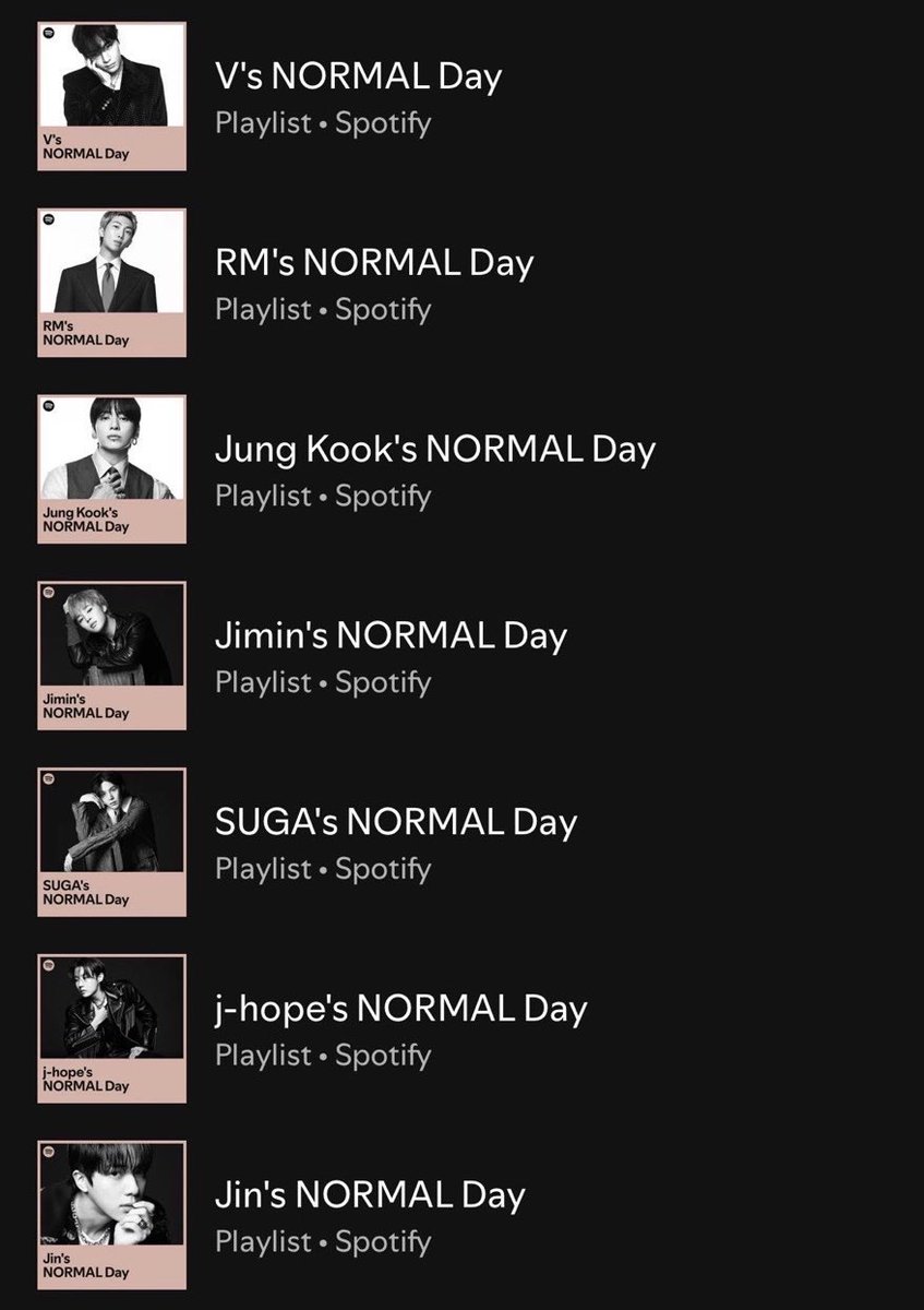 sugamihoney's tweet photo. — Spotify Korea ha creado playlist de "BTS NORMAL DAY" por cada miembro y donde diariamente tenemos que votar por la canción que mas queremos escuchar en un dia normal con ellos? YA VOTARON 🗣️

▫️termina el 16 de Julio a las 23:59 KST

🐨 https://t.co/PeraBx146g
🐹 https://t.co/B8kh4D0Quh
🐱 https://t.co/dKslN5vSOE
🐿️ https://t.co/WaWjhlrct6
🐥 https://t.co/MR4oPHb1qh
🐻 https://t.co/XGHAhJLRE3
🐰 https://t.co/8mZPPZBN3U