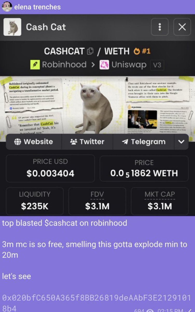 saracrypto_eth's tweet photo. i gave you $CashCat at $3M, it went to 220 millions 

i gave you $ANSEM at $300k, it went to 45 millions

i gave you $TripleT at 3M, it went to $27 millions 

i gave you $hoodrat $98k, it went to 17 millions

and you still don’t have notis on 😬

stay poor https://t.co/Cj53phBiex