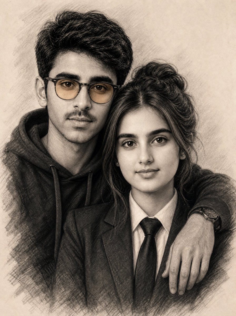 Realistic Charcoal Sketch Couple Portrait