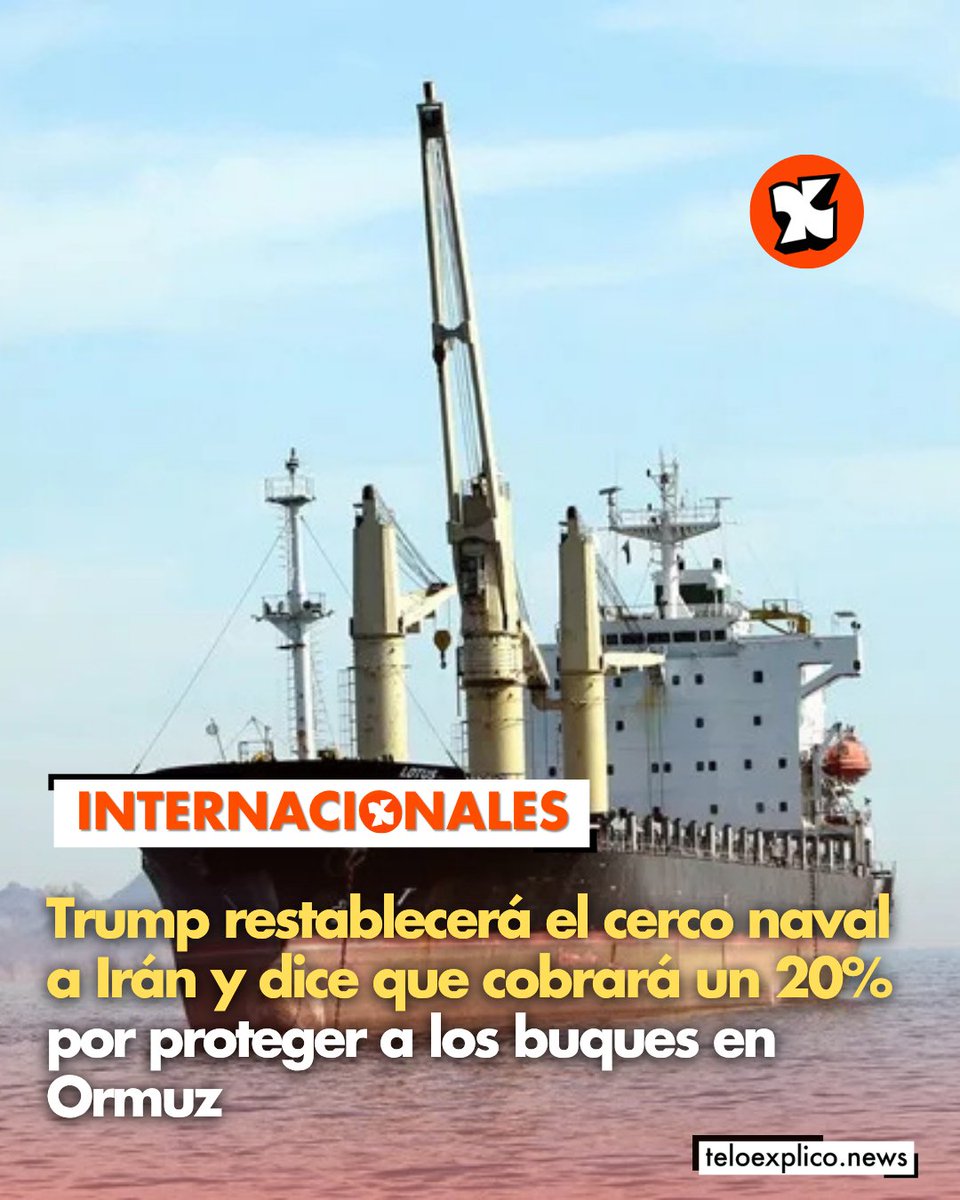 Teloexpliconews's tweet photo. El presidente de Estados Unidos, Donald Trump, anunció este lunes que restablecerá el bloqueo naval a Irán.
𝗔𝗺𝗽𝗹í𝗮: https://t.co/3QR5tXSuA8
#TeLoExplico #TeLoExplicoNoticias #TeloExplicoNews #BloqueoNaval #DonaldTrump #EstrechodeOrmuz https://t.co/q22EBD7GCA