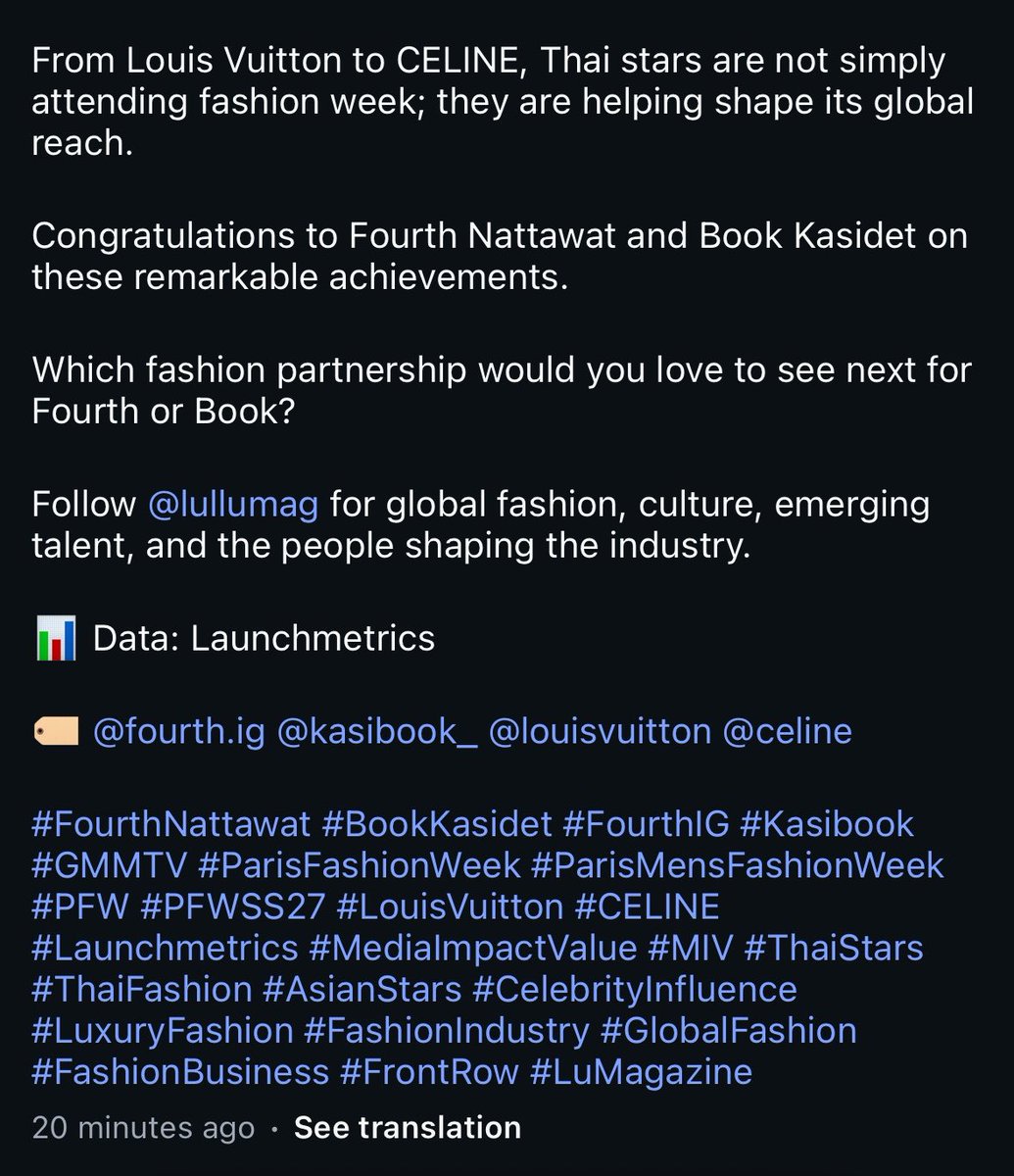 Nukcyn's tweet photo. FOURTH NATTAWAT &amp; BOOK KASIDET THAI INFLUENCE MAKES AN IMPACT AT PARIS MEN'S FASHION WEEK

Book Kasidet generated $2.2 million in MIV and ranked No. 1 among CELINE's top voices by MIV for the season.

BOOK x CELINE PMFW27
#BookKasidet #CelineSS27
#CELINE #MichaelRider #kasibook https://t.co/Ymgm3bFyzB