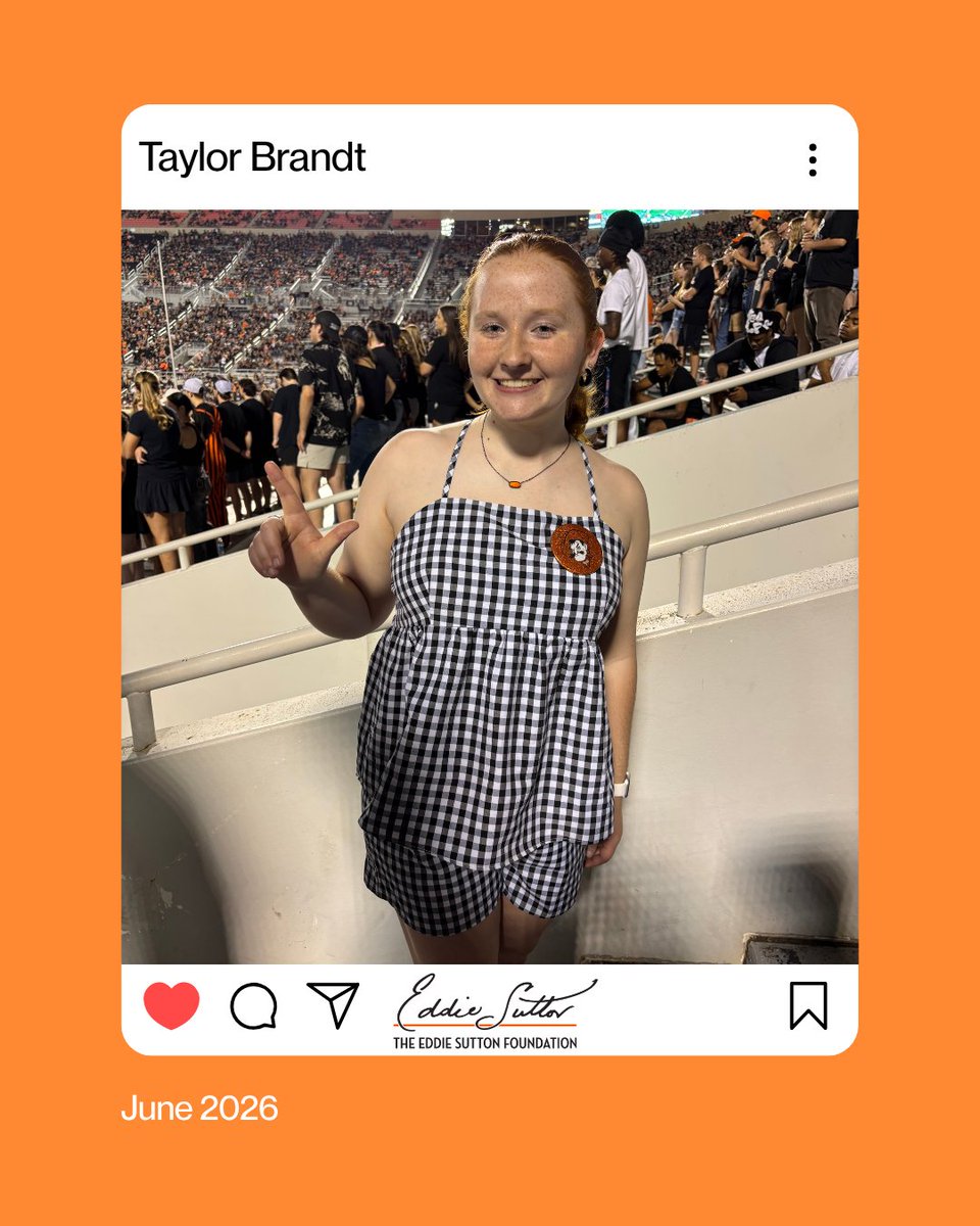 EddieSuttonFdn's tweet photo. Meet our scholarship recipient, Taylor Brandt! 

"I'm Taylor, a junior at Oklahoma State, majoring in Accounting with a Finance minor. I was diagnosed with Pre-B Acute Lymphoblastic Leukemia before my fourth birthday and am nearly 14 years cancer-free!" https://t.co/GjpxcT2L8a