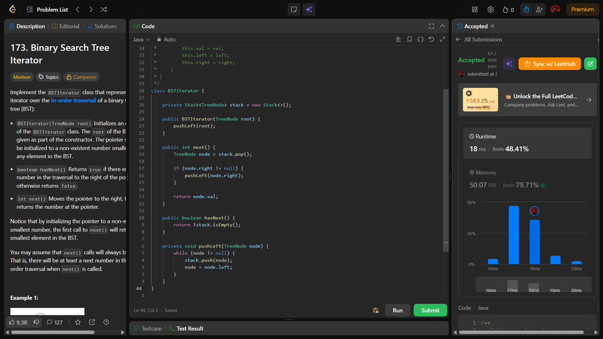 Subhraneel40939's tweet photo. Day 43✅of 45 Days of SDE Sheet Challenge by
@takeUforward_ @striver_79  with 4 BST problems
✅Two sum in BST
✅BST iterator
✅Size of the largest BST in a Binary Tree
✅Serialize and De-serialize BT
#SDESheetChallenge #DSA https://t.co/Pbg3E7X3ki