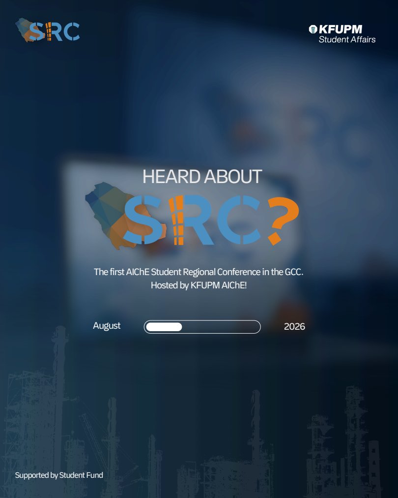 Qamar3x's tweet photo. The countdown is ON! Just a few weeks left until August! ๐งช๐ฅ
Dear fellow students, KFUPM is officially hosting the FIRST-EVER AIChE Student Regional Conference in the GCC next month!
#KFU #AlChE https://t.co/vhaHu6ozGV