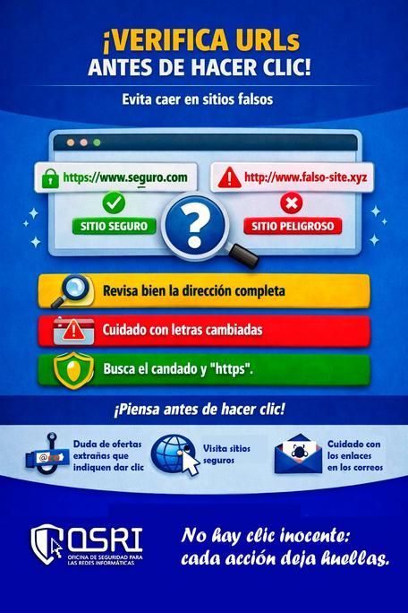 OSRICuba's tweet photo. Verifica URLs antes de hacer clic para evitar caer en sitios falsos y proteger tu información.  
Ejemplo: Si compras online,asegúrate que la URL comience con 'https' y no tenga caracteres raros. 
Un ojo crítico es clave para mantener la seguridad digital.
#CiberseguridadParaTodos https://t.co/foXhst8gvR