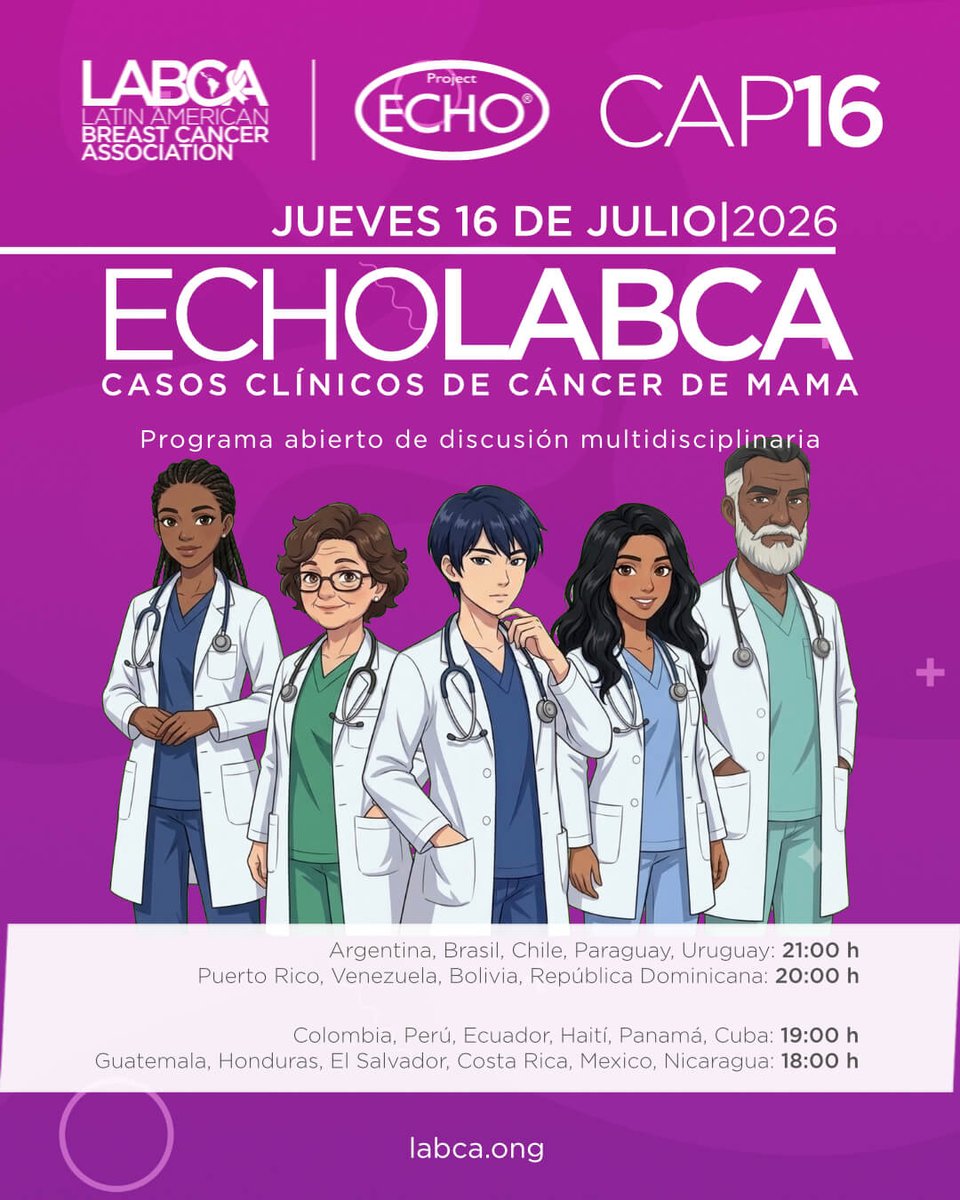 labca_ok's tweet photo. 🧬 Ya está disponible la información del ECHO-LABCA Capítulo 16.
📅 Jueves 16 de julio.
Conozca todos los detalles de este nuevo encuentro de discusión multidisciplinaria en nuestra web.
🔗 https://t.co/dN1LFKClNw
#LABCA #ECHOLABCA #CancerDeMama #Oncologia https://t.co/8ZsmjbUWKk
