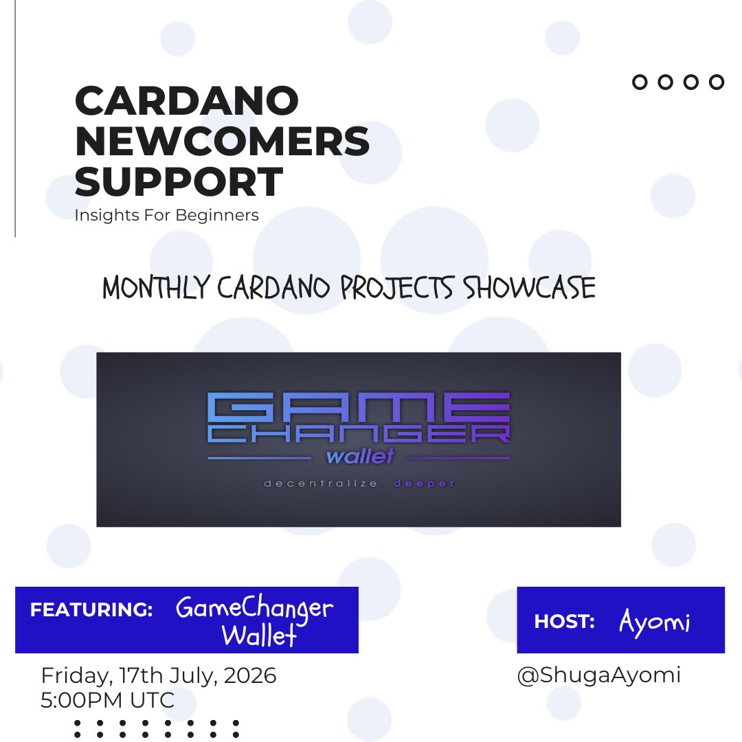 ShugaAyomi's tweet photo. 🎙️ Cardano Project Showcase || July Edition

I'm excited to announce that this month's Cardano Project Showcase will feature GameChanger Wallet @GameChangerOk ! 🎉 https://t.co/pZii6RJRgG