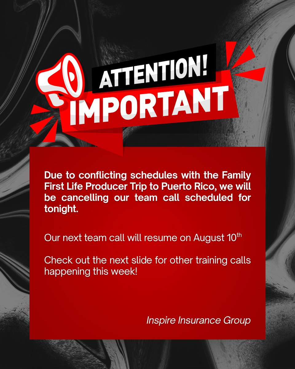 fflinspiregroup's tweet photo. Announcement: Our team call is CANCELLED tonight! Check out these other calls throughout the week you can tune into.
#ffl #inspiregroup https://t.co/uLSR3N78dj