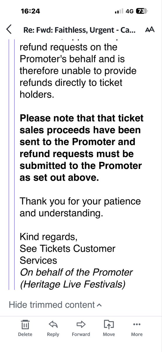 LisaGibbs525944's tweet photo. @MoneySavingExp @MartinSLewis  #audleyend #heritagelive  promoter cancels show, see tickets tell us to apply to promoter for refund  #seetickets  promoter tells us to go to see tickets.  Mail boxes are full, no one helping customers who have paid.  What's the advice please? https://t.co/LeG8zKKr0b
