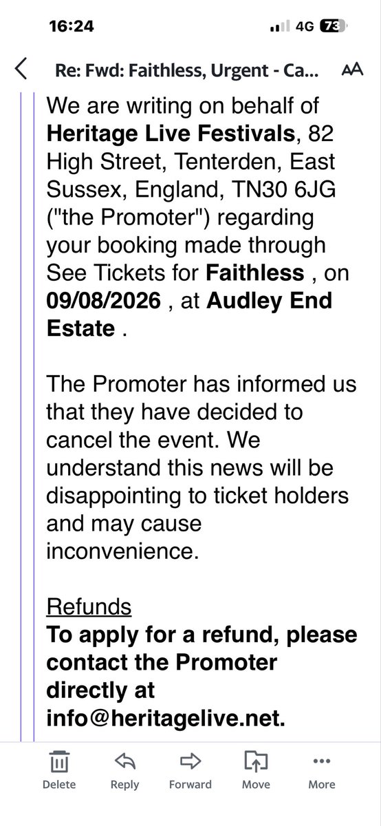LisaGibbs525944's tweet photo. @MoneySavingExp @MartinSLewis  #audleyend #heritagelive  promoter cancels show, see tickets tell us to apply to promoter for refund  #seetickets  promoter tells us to go to see tickets.  Mail boxes are full, no one helping customers who have paid.  What's the advice please? https://t.co/LeG8zKKr0b