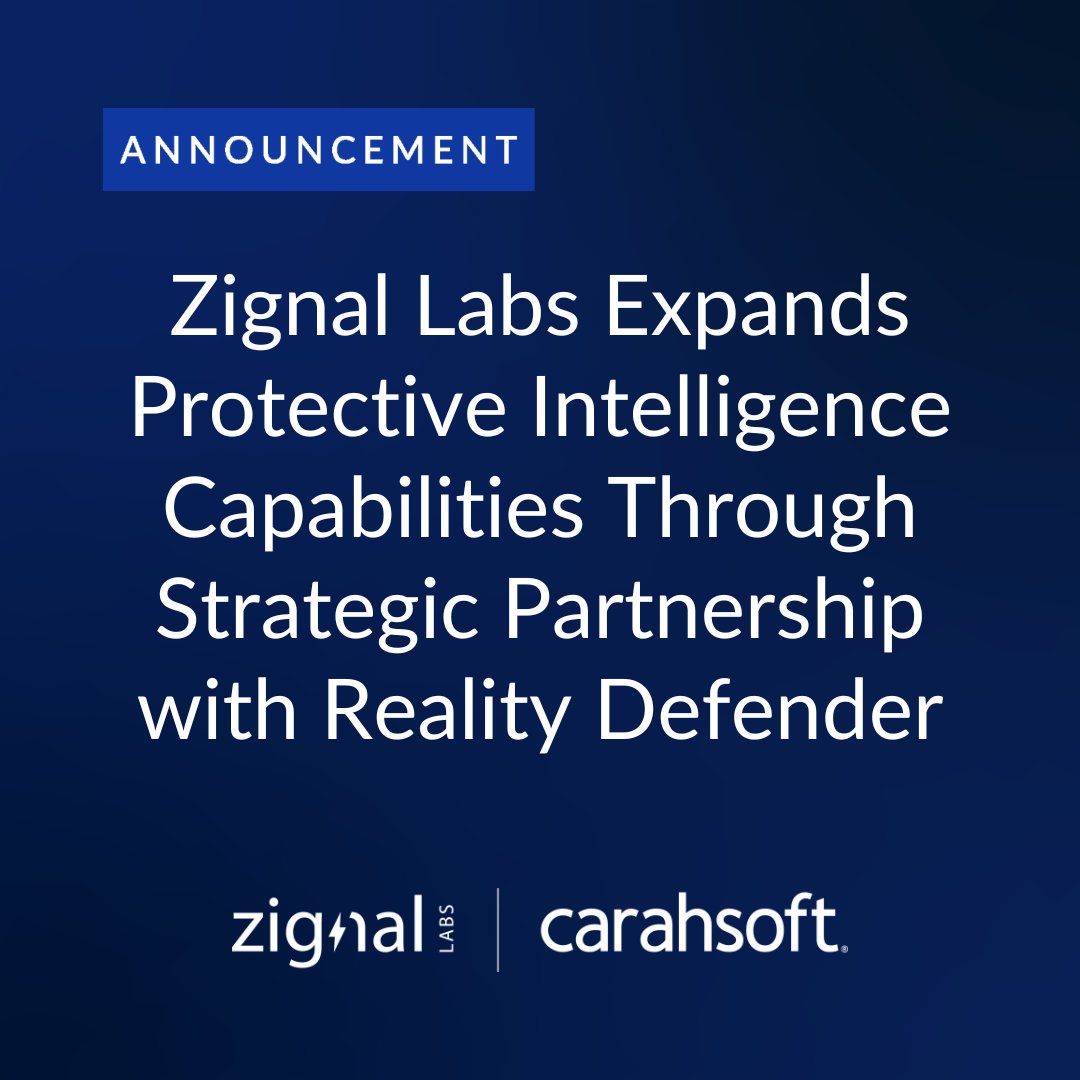 Carahsoft's tweet photo. Zignal Labs and Reality Defender are teaming up to help security teams identify threats earlier, validate information authenticity and respond with greater confidence. More info here: https://t.co/8zoo4lsCJz https://t.co/rI8n7sR52s