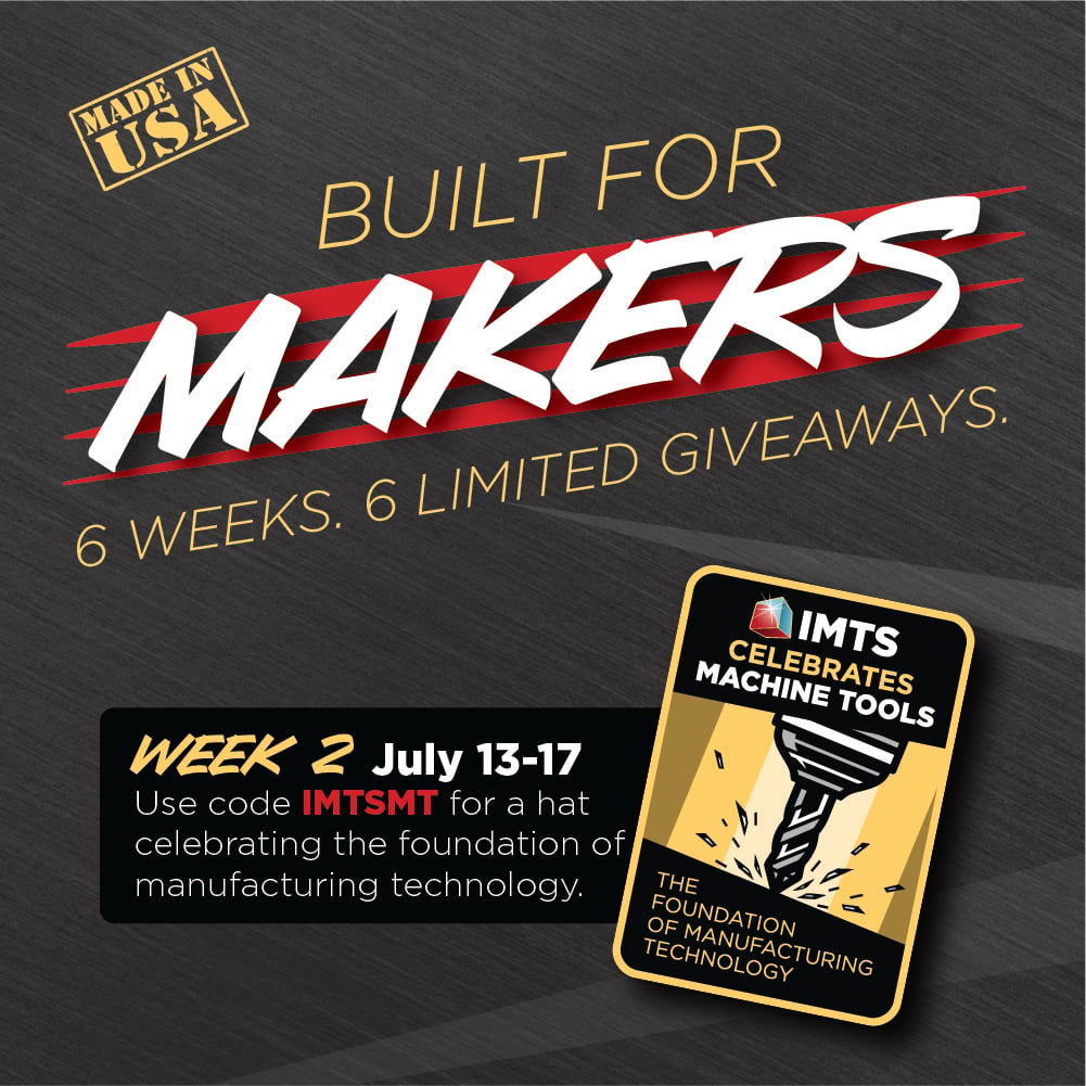IMTSchicago's tweet photo. Drumroll please! Week 2 of our IMTS hat giveaway is officially underway, and this week, we are thrilled to unveil the next exclusive patch highlighting the tools that got us here. Machine tools are the building blocks of modern manufacturing technology and, by extension, IMTS. The first 100 registrants this week will receive an IMTS hat with an exclusive patch highlighting the tools that brought us to modern technology. Register with the code IMTSMT to receive your exclusive merch!

Register for #IMTS2026: https://t.co/6Rhmbg5aZa