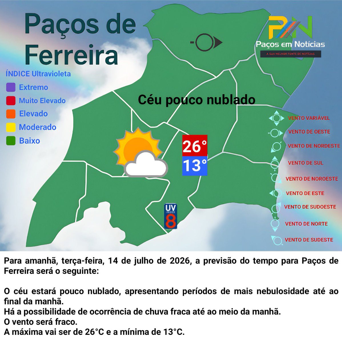 pacos_em's tweet photo. Paços de Ferreira 
Previsão para 3ª feira, 14.julho.2026 https://t.co/7lvayJMFLX