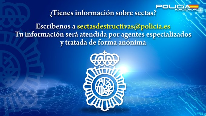 policia's tweet photo. 🤔Cuando piensas en #sectas destructivas... ¿te imaginas túnicas, lugares aislados o rituales secretos?
👉La realidad suele ser mucho más cotidiana
🚨Y la manipulación no siempre llama la atención
🫵Tu colaboración es clave
📧sectasdestructivas@policia.es https://t.co/FPNINgKQrC