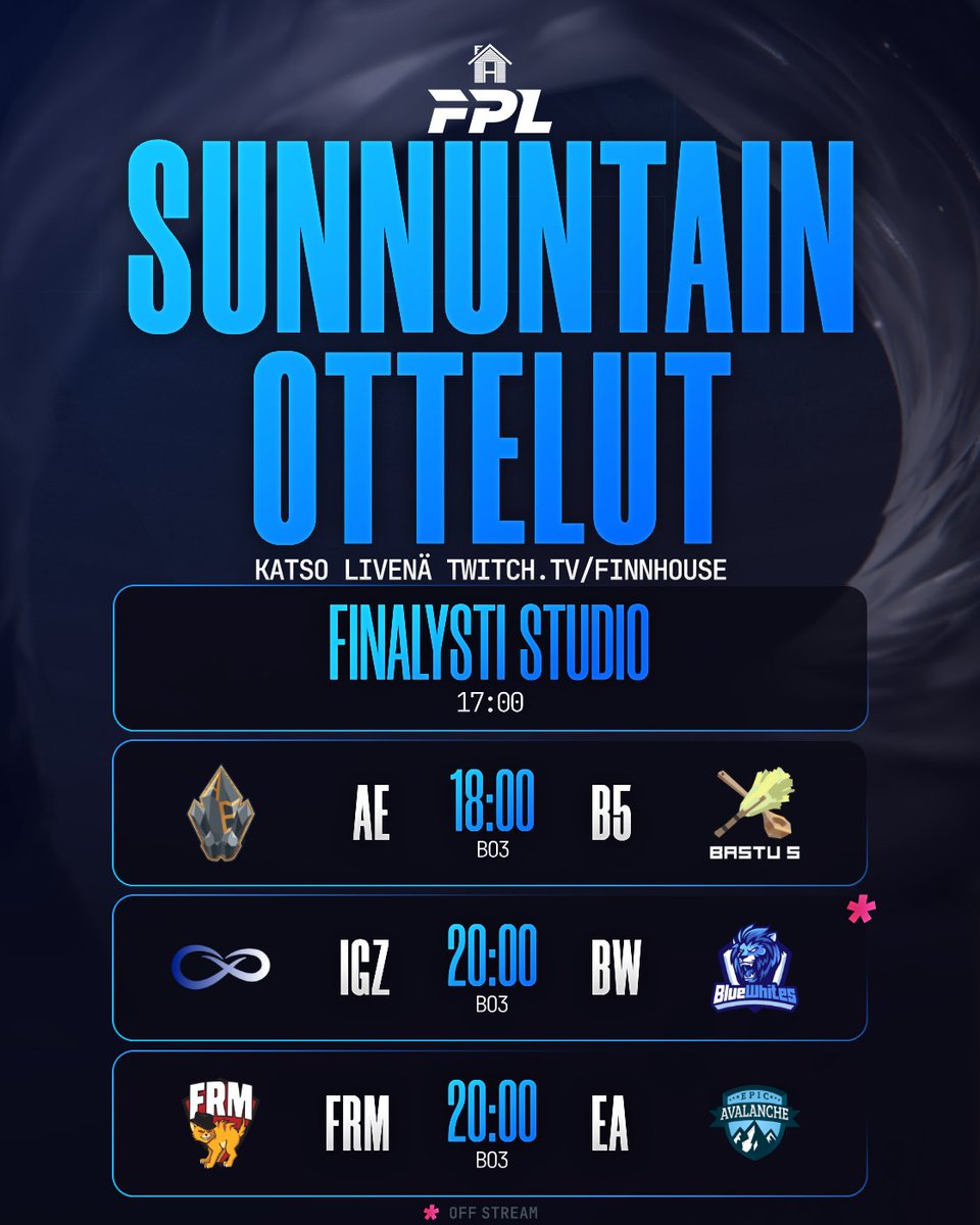 FinnHouseLoL's tweet photo. Super sunnuntai! Taas? 🦸‍♂️

Studiossa larpataan taas tietäjää.
#IGNITE vs @bastufive Kumpi sytyttää?
@IGZ_esports vs @BlueWhites - !Teppo
@FinnishRedMafia vs @EpicAvalanche selviääkö mafian piilo vyöryn?

#TULEVA https://t.co/B2s79oU9DS