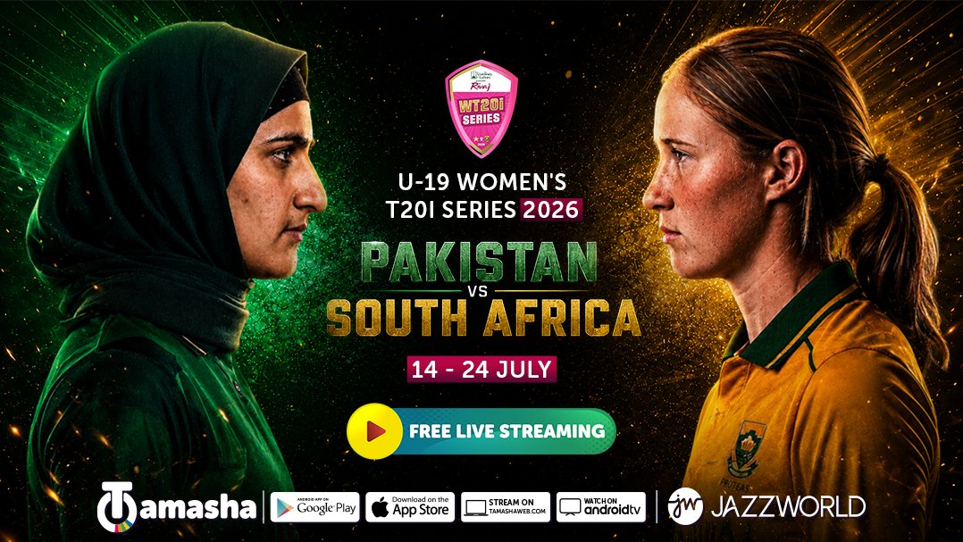 tamasha_digital's tweet photo. Pakistan vs South Africa Women's U19 T20I series kicks off 14 July! Har match mein hard-hitting boundaries, game-changing wickets aur thrilling overs ka non-stop maza LIVE enjoy karein Tamasha par. Download the app now: https://t.co/VcNGRihVGI 🤳🏻
#AbDekhTamasha #PAKvsSA https://t.co/PNmOggrw4z