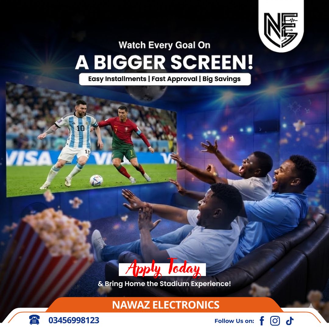 nawazelectronic's tweet photo. ⚽ Bring Every Match to Life on the Big Screen! 📺

Don't miss a single moment of the action. Upgrade your home entertainment with Nawaz Electronics and enjoy easy installments, fast approval, and unbeatable value.

Visit your nearest branch.

#fifaworldcup #ledtv #football https://t.co/HgN6J5ny7k