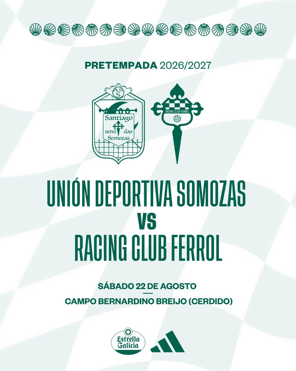 racingferrolsad's tweet photo. 🚨 ACTUALIZACIÓN DA PRETEMPADA 🚨

Últimos dous encontros para completar a nosa preparación antes do inicio da liga 💪💚

Ademais, xa quedan definidos os horarios dos partidos que restan nesta pretempada 🕙

🆚 @CoruxoFCoficial
🗓️ Venres 21 de agosto
🏟️ Campo Municipal A Pedreira (Mugardos)
⏰ 19.30 h.

🆚 @ud_somozas
🗓️ Sábado 22 de agosto
🏟️ Campo Bernardino Breijo (Cerdido)
⏰ 19.30 h.

#IsoQueNosUne #SoñarEnGrande