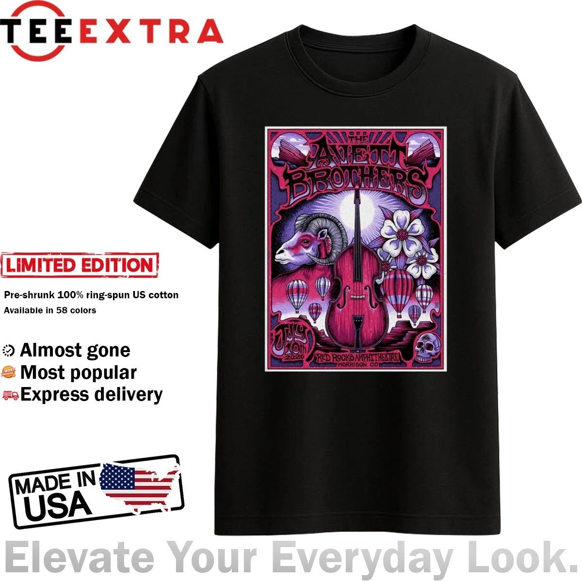 Teeextrashop's tweet photo. Red Rocks magic strikes again! ⛰️🪕 Commemorate The Avett Brothers' legendary July 10, 2026 performance with this official poster tee.🛒 Shop now: https://t.co/6dnPds1zJ3 #RedRocks #LiveMusic #AvettBrothers https://t.co/9f5akH3ivb